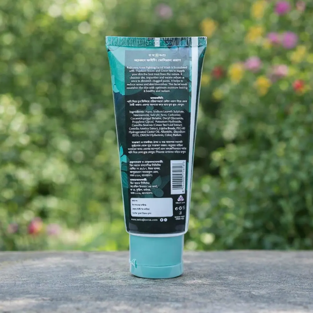Side view of Rajkonna Acne Fighting Facial Wash 100ml tube