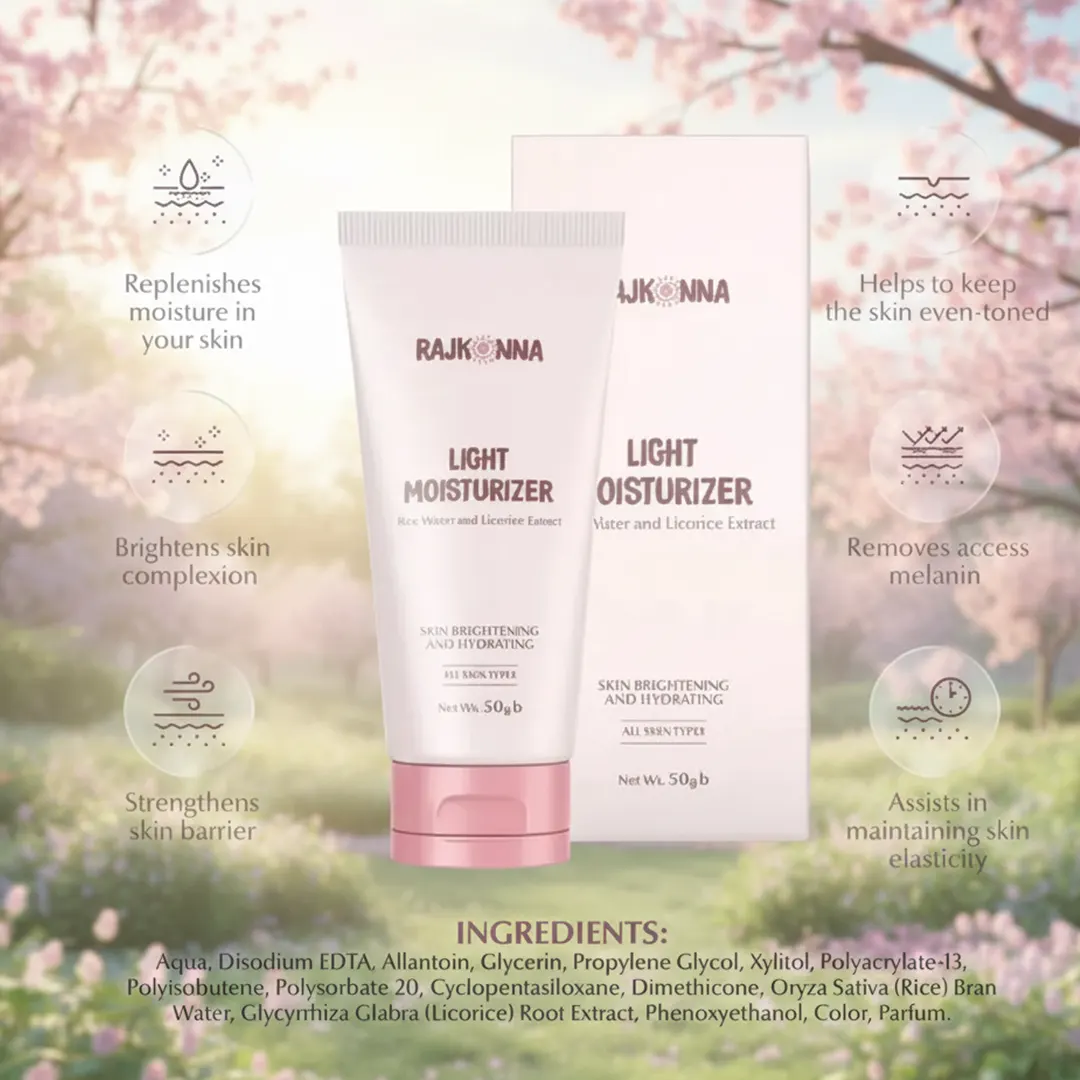Rajkonna Light Moisturizer 50gm applied for daily skin hydration