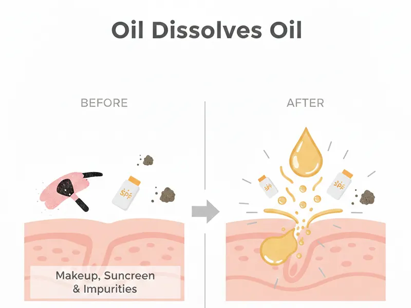 Facial cleansing oil with skincare routine elements