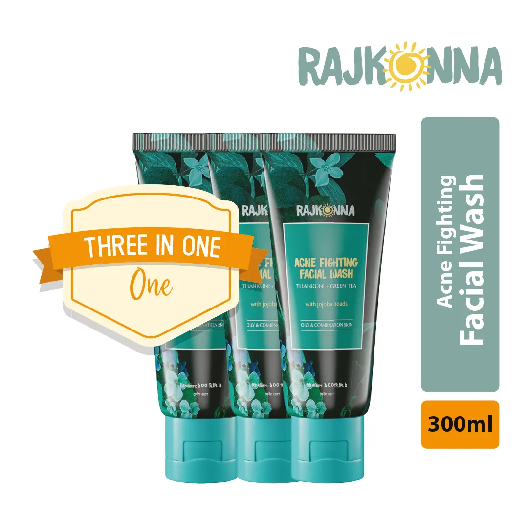 Rajkonna Acne Fighting Facial Wash 300ml 3-pack white background