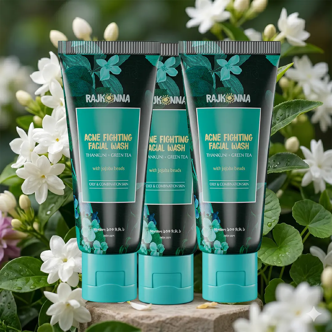 Rajkonna Acne Fighting Facial Wash natural ingredients Centella Asiatica Green Tea Jojoba Beads
