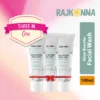 Rajkonna Glow Booster Facial Wash bottle showing three-in-one facial cleanser for daily skincare routine