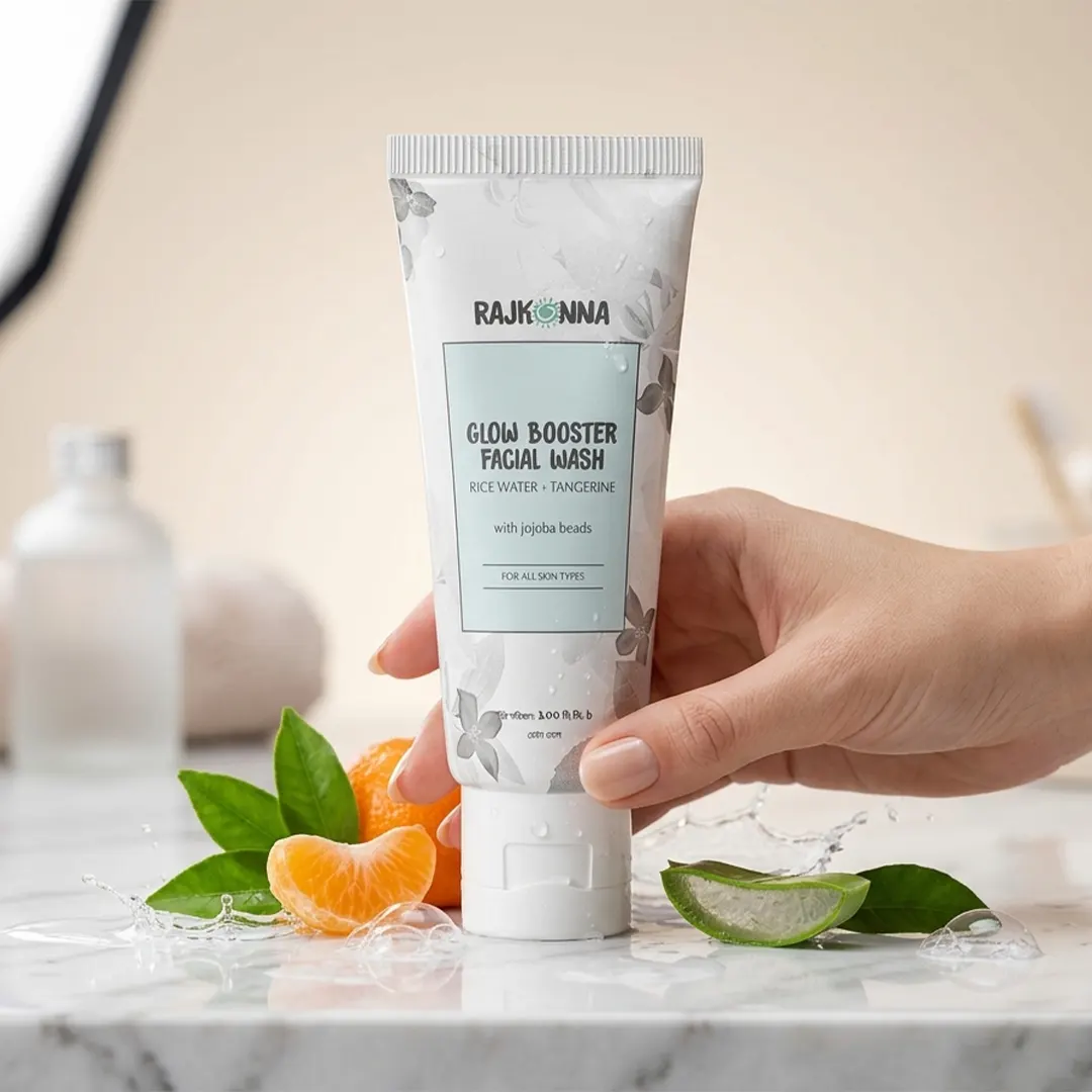 Rajkonna Glow Booster Facial Wash promoting radiant and glowing skin appearance