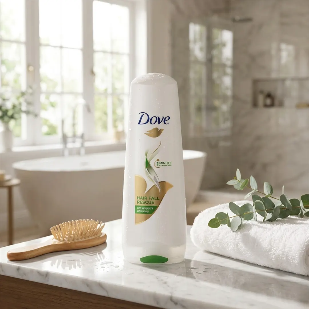 Dove Hair Fall Rescue Conditioner 170ml being used in daily hair care routine