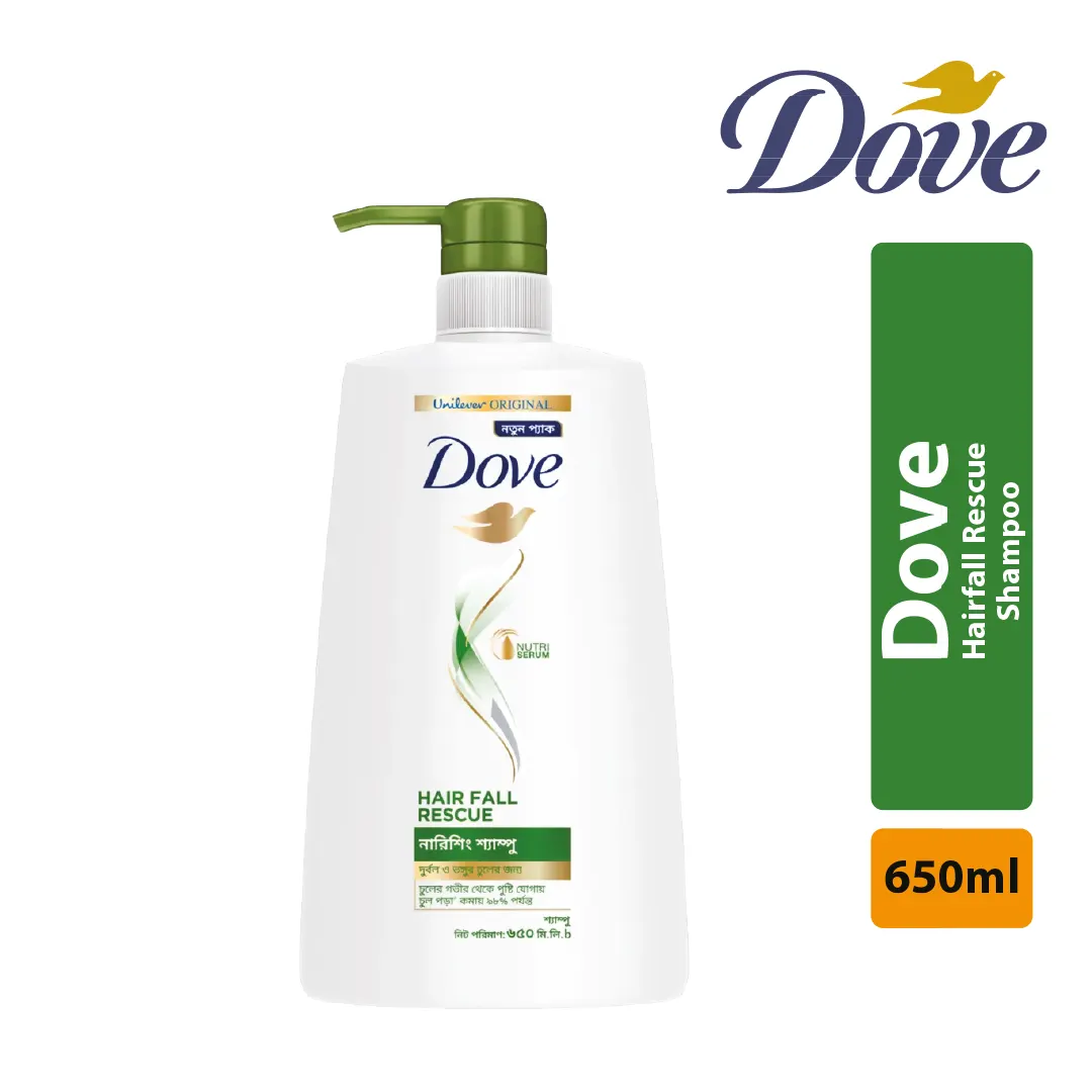 Dove Shampoo Hairfall Rescue 650ml clean product front view bottle