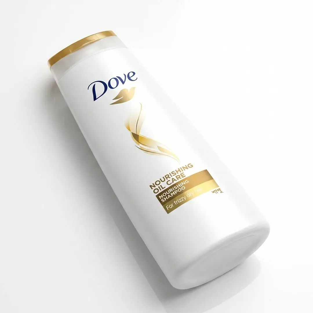 Dove Shampoo Nourishing Oil Care 330ml বোতলের 45 ডিগ্রি অ্যাঙ্গেল ভিউ