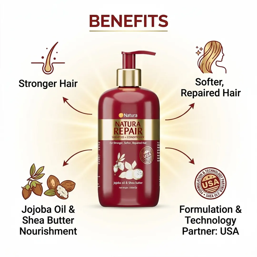 Natura Repair Shampoo + Conditioner 330ml চুল মেরামত ও পুষ্টি দেওয়ার উপকারিতা