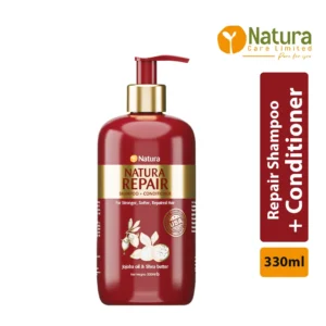 Natura Repair Shampoo + Conditioner 330ml বোতল পরিষ্কার ও প্রিমিয়াম প্রোডাক্ট প্রেজেন্টেশন