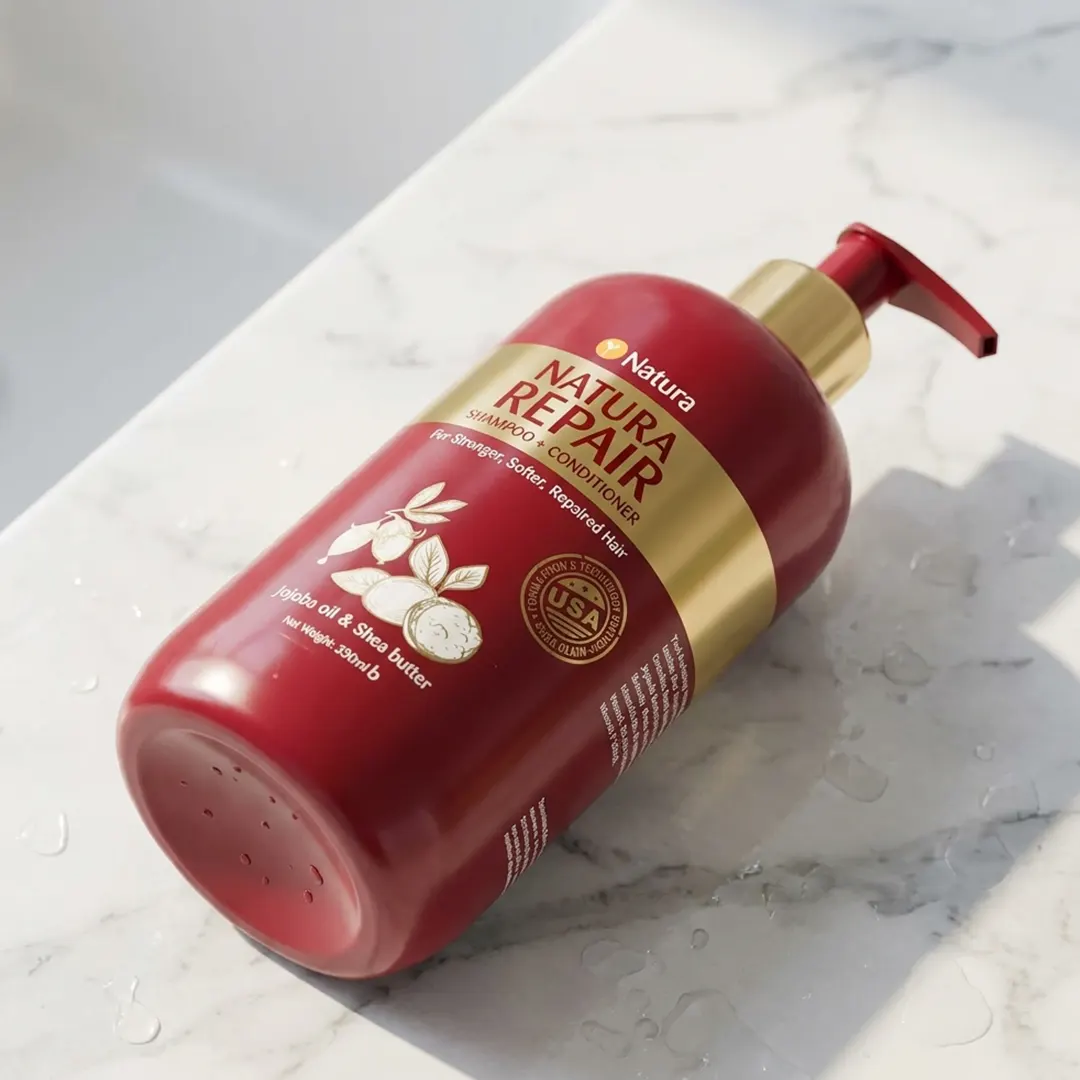 Natura Repair Shampoo + Conditioner 330ml বোতলের বিস্তারিত লুক ও প্যাকেজিং ডিজাইন