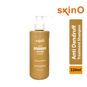skinO Anti Dandruff Treatment Shampoo 220ml বোতলের পরিষ্কার প্রোডাক্ট ইমেজ সাদা ব্যাকগ্রাউন্ডে
