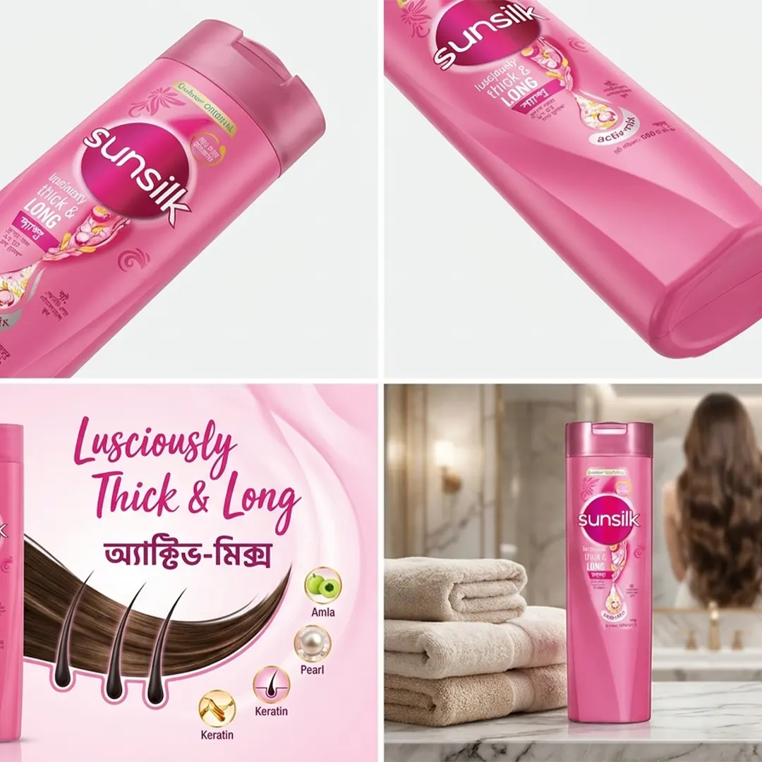 Sunsilk Lusciously Thick & Long Shampoo 340ml side angle product image