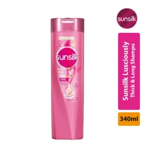 Sunsilk Lusciously Thick & Long Shampoo 340ml বোতলের ক্লিন প্রোডাক্ট ইমেজ সাদা ব্যাকগ্রাউন্ডে