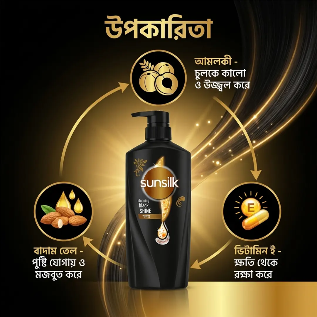 Sunsilk Shampoo Stunning Black Shine 450ml benefits image for shiny smooth black hair