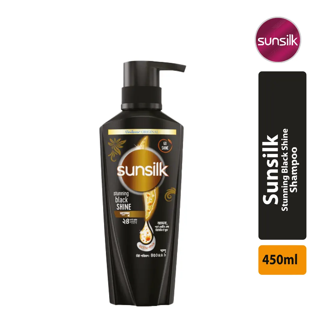 Sunsilk Shampoo Stunning Black Shine 450ml clean product image with black bottle on white background