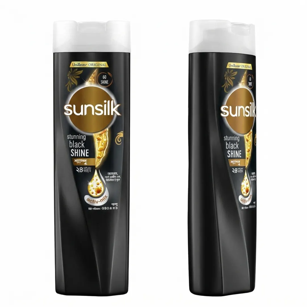 Sunsilk Stunning Black Shine Shampoo 340ml angled view bottle showcase