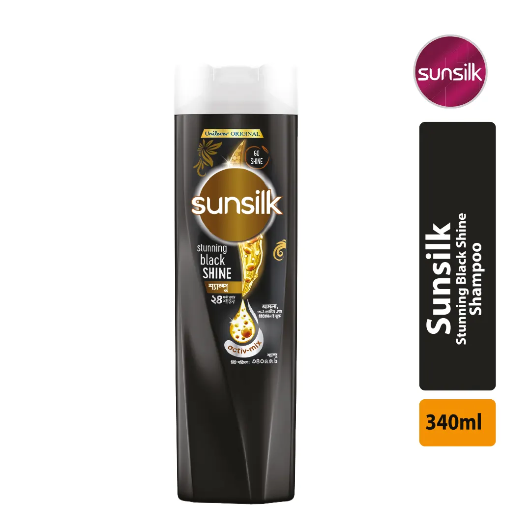 Sunsilk Stunning Black Shine Shampoo 340ml clean product front view bottle