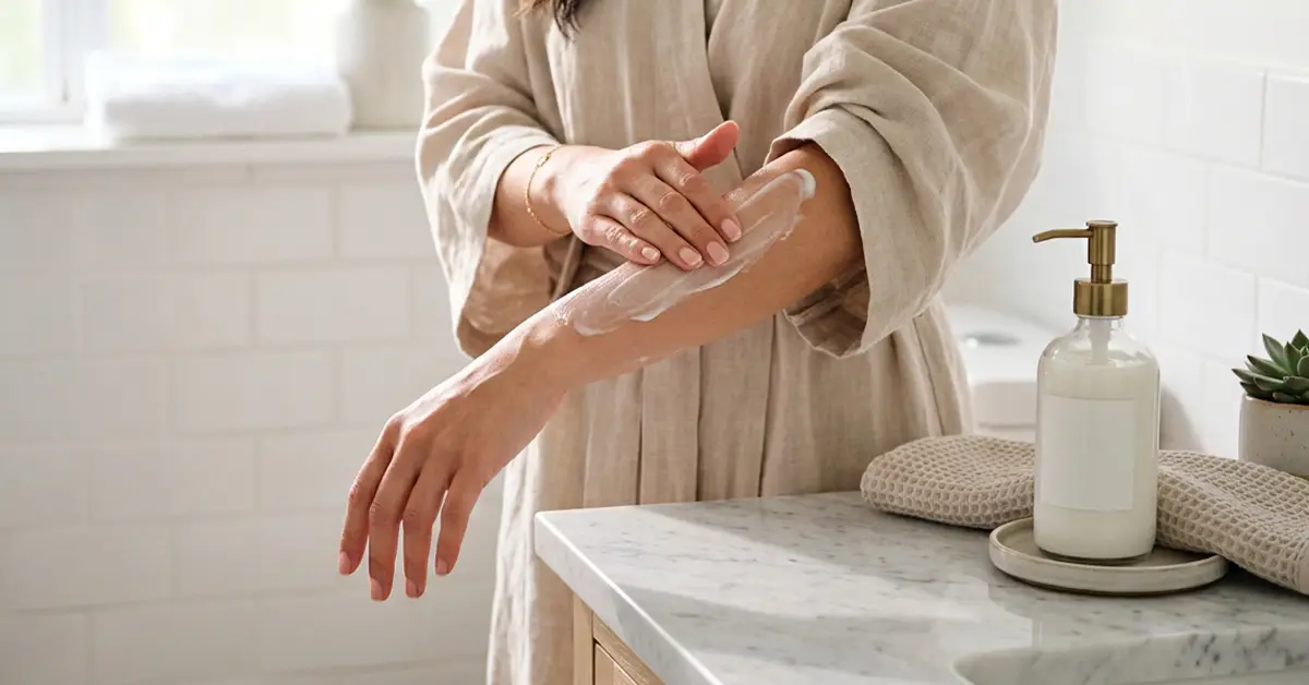 Woman applying best body lotion for soft, hydrated skin