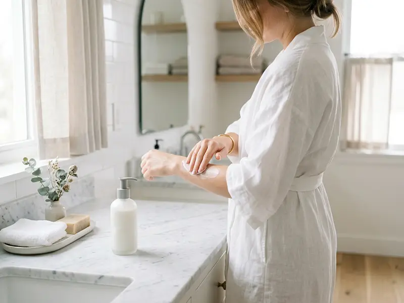 Applying best body lotion after shower for maximum hydration